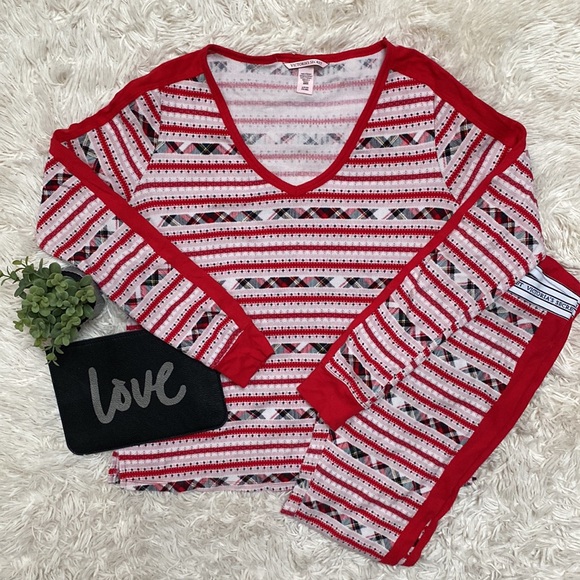 Victoria’s Secret Fireside Thermal Pajama Set 💗 Red & White - Picture 2 of 16